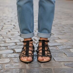 BRIAN ATWOOD Size 6.5 Black Gladiator Agustina Snake Sandals Studs Spikes R $220